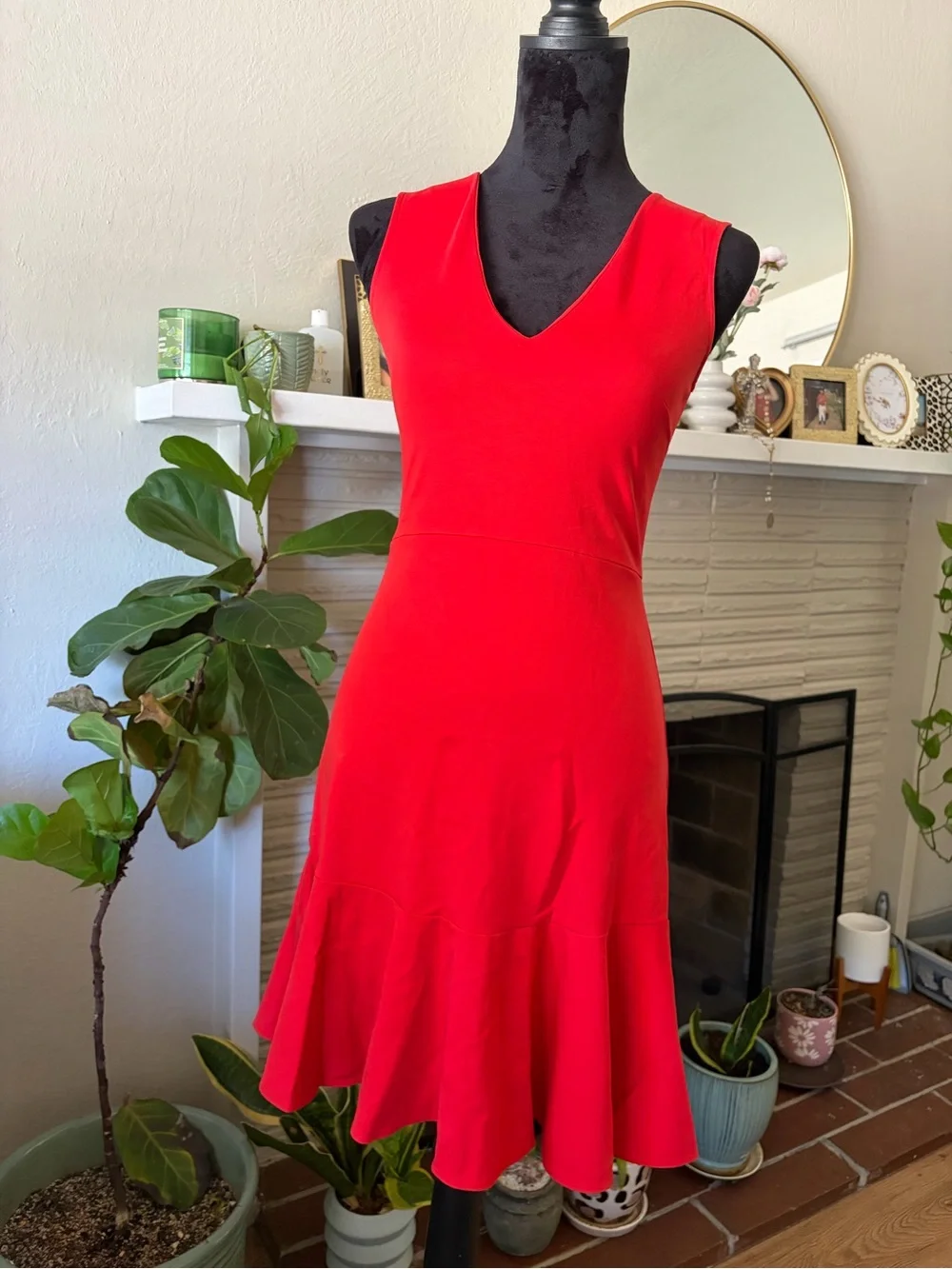 J. Crew Bright Red V-Neck Sleeveless Midi Dress